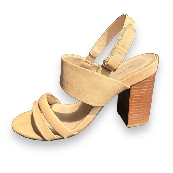 ALDO BEIGE  OPEN TOE HEELED BLOCK SANDAL WOMENS SIZE 7 - Picture 1 of 14